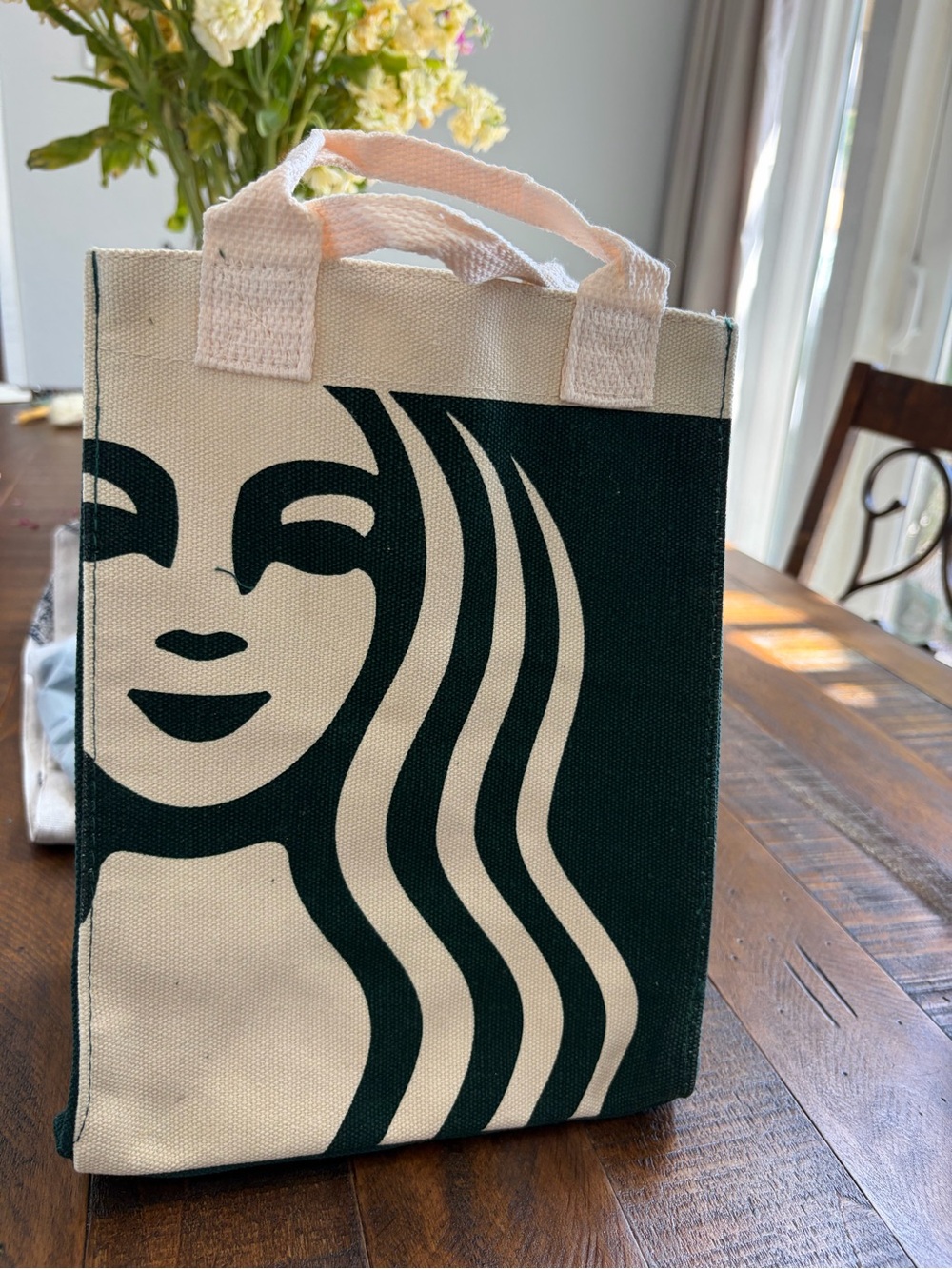 Starbucks Reusable Tote Shopping Bag Green Beige Siren Logo Graphic